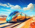 Futuristic transport trn has a blue sky background.