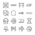 Futuristic transportation line icon set. Included the icons as hyper, train, loop, speed, acceleration and more.