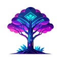 Futuristic Tree with Digital Elements, Glowing Circuits and Neon Colors, Technology Concept Royalty Free Stock Photo