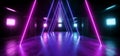 Futuristic Triangle Sci Fi Tunnel Corridor Hallway Underground Garage Grunge Studio Concrete Podium Cyber Virtual Neon Fluorescent