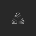 Futuristic triangle shape logo, creative gradient geometric frame construction for t-shirt print emblem, cyber tech icon or