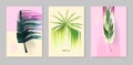 Futuristic Tropical Posters Set with Glitch Effect. Abstract Tropic Backgrounds for Covers, Brochure, Placards