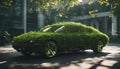 futuristic truck made of green leaves,concept of car that does not pollute