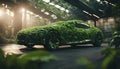 futuristic truck made of green leaves,concept of car that does not pollute