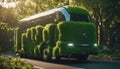 futuristic truck made of green leaves,concept of car that does not pollute