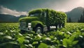 futuristic truck made of green leaves,concept of car that does not pollute