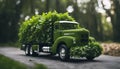 futuristic truck made of green leaves,concept of car that does not pollute