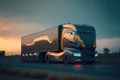 Futuristic Truck on the road. logistic wallpaper or backdrop