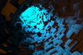 Futuristic tunnel of abstract blue blocks, science fiction design for digital art. 3d render Royalty Free Stock Photo