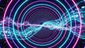 Futuristic Tunnel of Concentric Circles and Digital Data Streams with Neon Lights abstract Royalty Free Stock Photo
