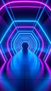 Futuristic Tunnel with Glowing Neon Lights, Abstract Architecture Interior Royalty Free Stock Photo