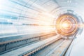 Futuristic tunnel, high-speed transportation, digital interface, technology background Royalty Free Stock Photo