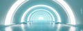A futuristic tunnel with light blue walls and white lights, creating an atmosphere of innovation and modernity Royalty Free Stock Photo