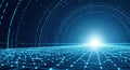 Futuristic tunnel of light and data. blue digital grid with depth and motion. Ideal for AI, network systems, or virtual Royalty Free Stock Photo