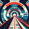 Futuristic tunnel with moving cars. Vector illustration in flat style AI Generated