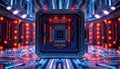 Futuristic tunnel with neon lights, sci-fi passage, digital gateway, Stock Photo, Generative AI