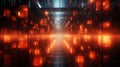 futuristic tunnel with orange lights in a dark room Royalty Free Stock Photo