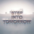 Futuristic Typography with Metallic Glow and City Silhouette