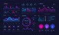 Futuristic UI dashboard. Technology infographic data interface charts, statistic, diagrams. Digital vector illustration Royalty Free Stock Photo