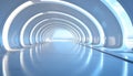 Futuristic underground corridor, bright lights guide the way forward generated by AI