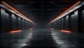 Futuristic underground corridor, illuminated by bright blue lighting equipment generated by AI