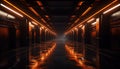 Futuristic underground corridor, illuminated by glowing electric lamps at night generated by AI