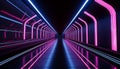 Futuristic underground corridor illuminated by neon lights generated by AI