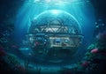 Futuristic underwater dome structure featuring a geodesic design with transparent Royalty Free Stock Photo