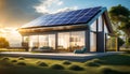 futuristic universal smart home with rooftop solar panel system for renewable energy concept. Royalty Free Stock Photo