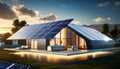 futuristic universal smart home with rooftop solar panel system for renewable energy concept. Royalty Free Stock Photo