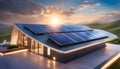 futuristic universal smart home with rooftop solar panel system for renewable energy concept. Royalty Free Stock Photo