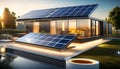 futuristic universal smart home with rooftop solar panel system for renewable energy concept. Royalty Free Stock Photo