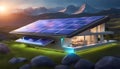 futuristic universal smart home with rooftop solar panel system for renewable energy concept. Royalty Free Stock Photo