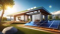 futuristic universal smart home with rooftop solar panel system for renewable energy concept. Royalty Free Stock Photo