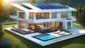 futuristic universal smart home with rooftop solar panel system for renewable energy concept. Royalty Free Stock Photo