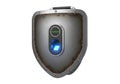 Futuristic unlocked shield with biometric scanner and digital display Royalty Free Stock Photo