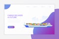 Futuristic unmanned self-driving Cargo Ship loading with Containers Flat vector illustration. Future Delivery Shipment concept Royalty Free Stock Photo