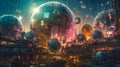 futuristic urban city, psychedelic abstract cityscape planet on future generative ai Royalty Free Stock Photo