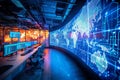Futuristic Urban Control Center with Digital City Map Displays Royalty Free Stock Photo