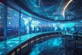 Futuristic Urban Control Center with Digital City Map Displays Royalty Free Stock Photo