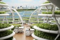 Futuristic urban farm. vertical farming and hydroponics maximize crop yield in limited space