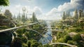 A Futuristic Urban Landscape Fusing Nature and Technology. Generative AI