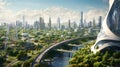 A Futuristic Urban Landscape Fusing Nature and Technology. Generative AI