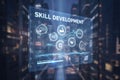 Business professional hand presenting holographic SKILL DEVELOPMENT panel in air Royalty Free Stock Photo