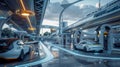 Futuristic Urban Transit. Sleek Vehicles At A High-Tech Charging Station. Generative AI