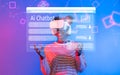 Futuristic User Interacting with AI Chatbot Interface through Virtual Reality Technology for Enhanced Personal Royalty Free Stock Photo