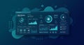 Futuristic user interface displaying data privacy concepts. Features graphs, lock icons, Royalty Free Stock Photo