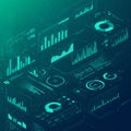 Futuristic user interface displaying various data visualizations in a digital dashboard Royalty Free Stock Photo