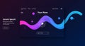 Futuristic user interface featuring a dark background with vibrant gradient waves in