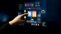 Futuristic User Interface Touchscreen Interaction with Data Visualization and Graphical Elements in a Dark Environment Royalty Free Stock Photo